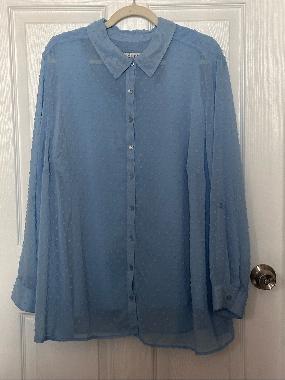 Vintage Denim & Company Powder Sky Blue Textured Swiss Dot Sheer Button Up Sz:3X